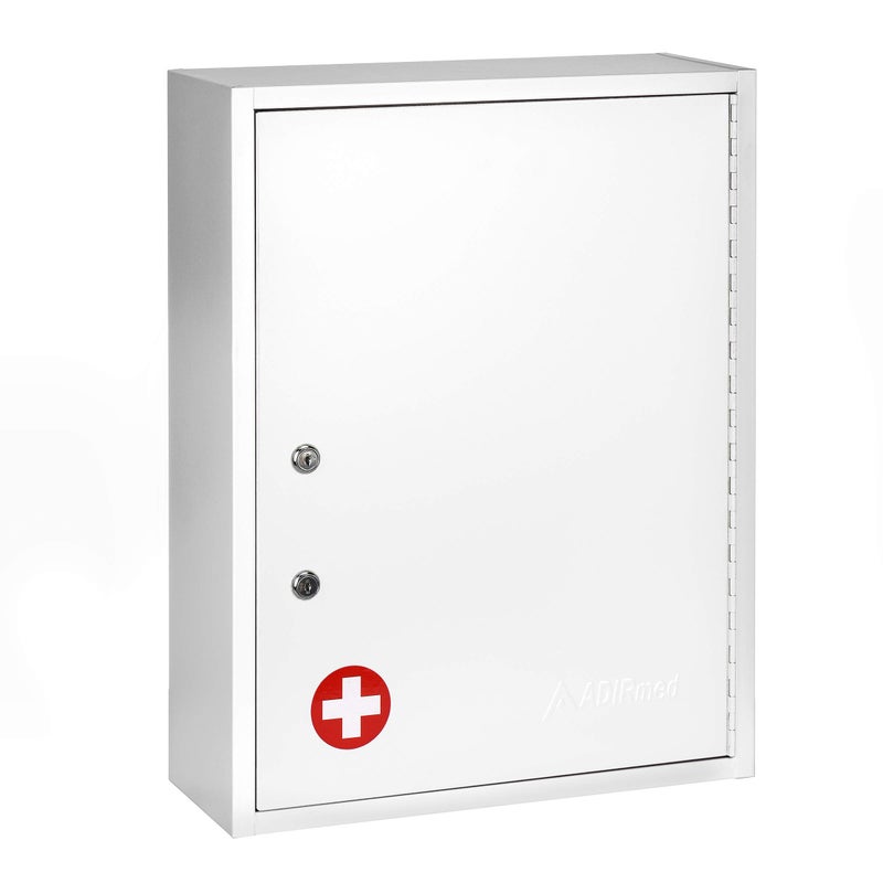 AdirMed Locking Medicine Cabinet Wall Mounted First Aid Cabinet with Lock, Lockable Wall Medicine Cabinet with Dual Lock and Dual Keys, 21" H x 16" W x 6" D, White - Image 1